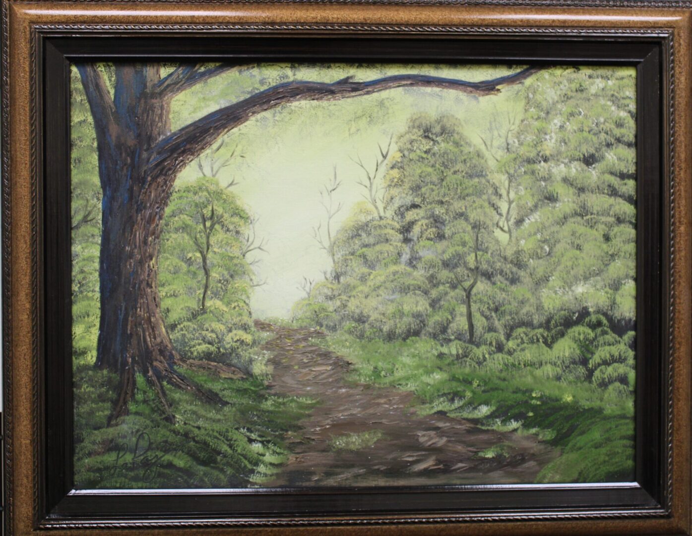Green Forest Path painting with tree and leaves