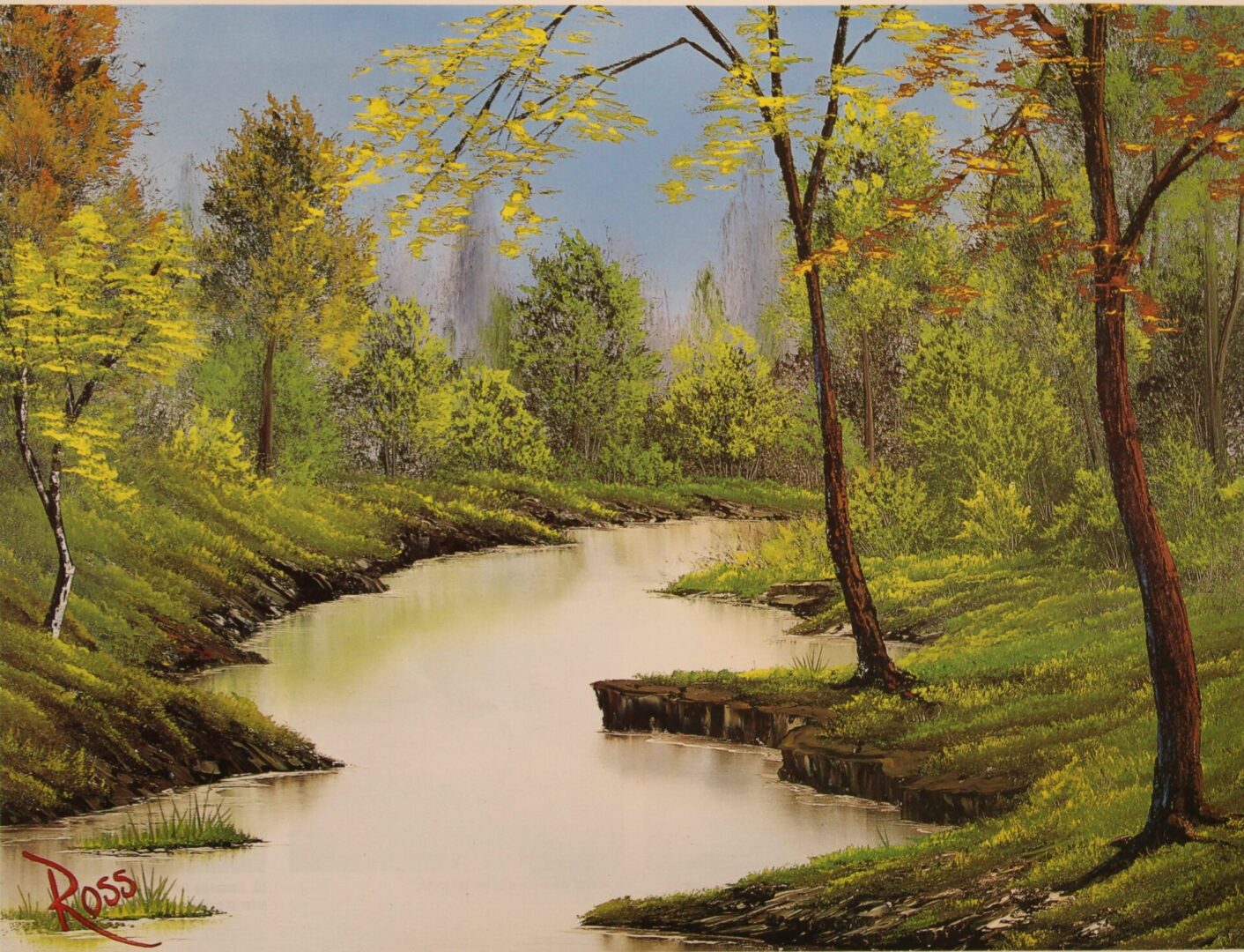 painting lazy river with trees and greenery