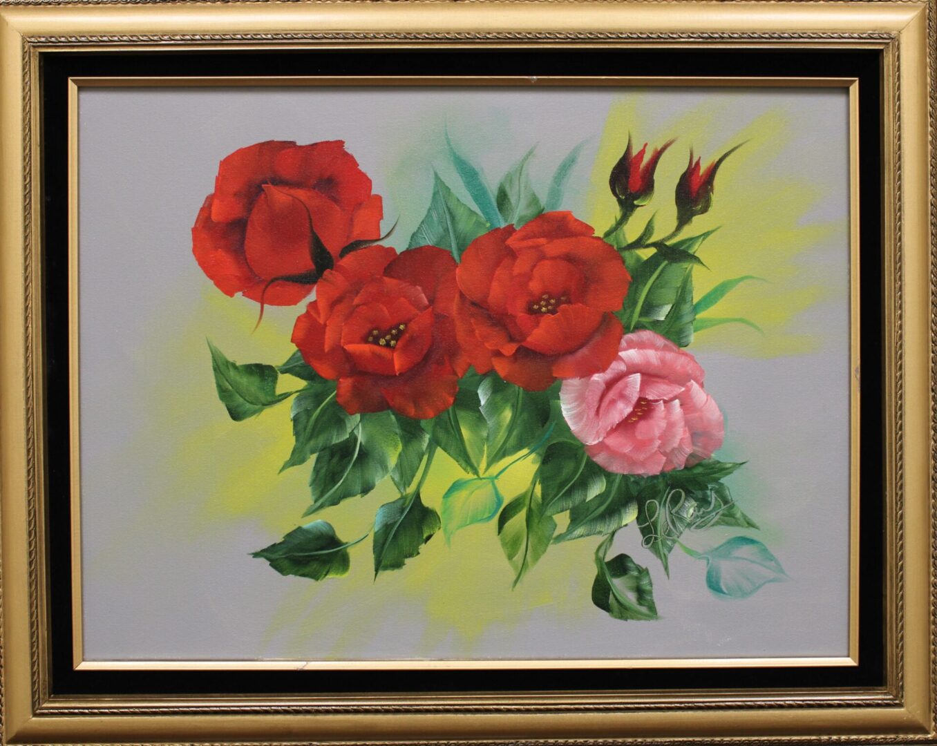 Painting Red and pink roses on gray background