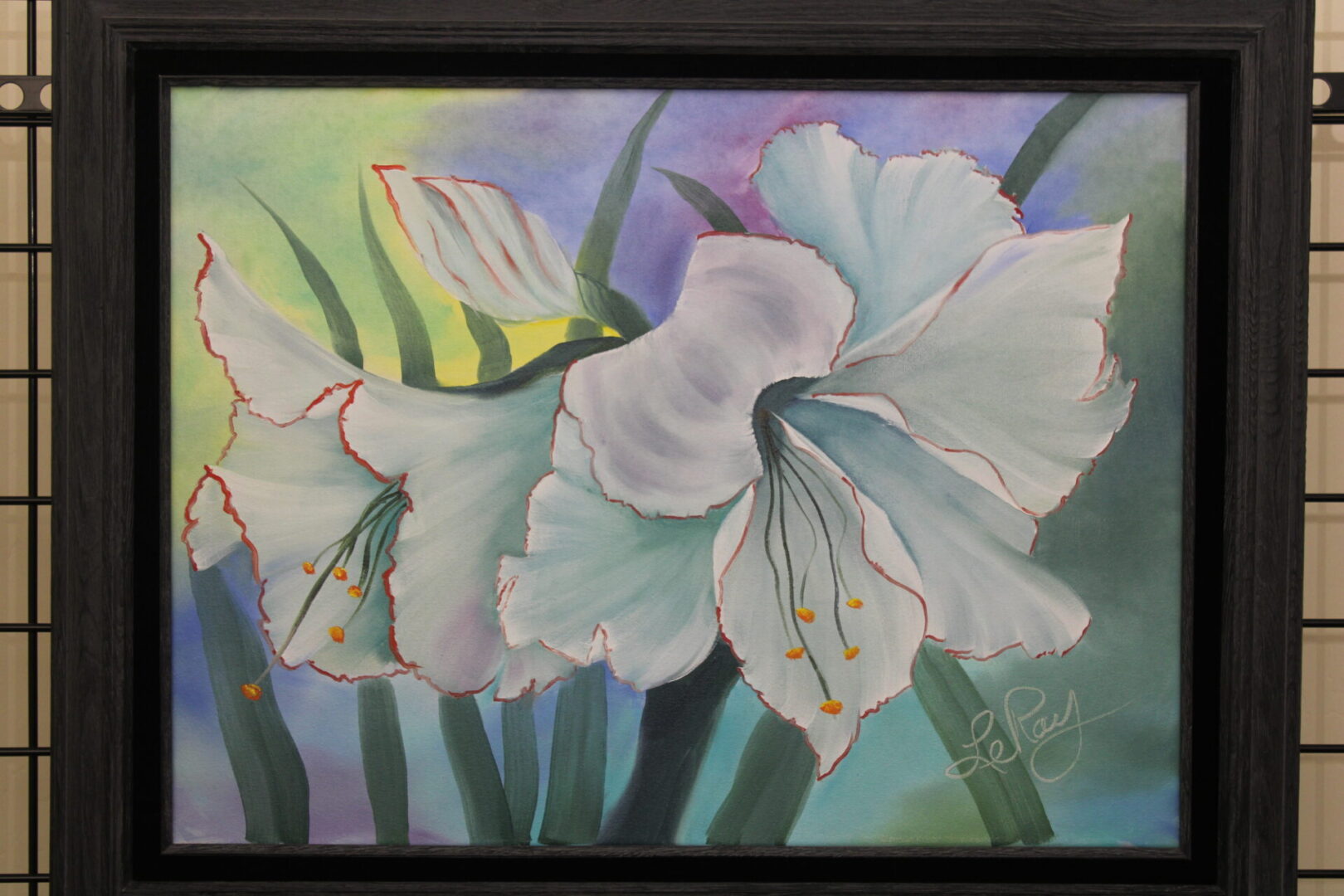 Painting of a white flower with a frame