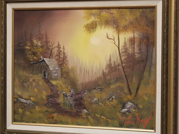 A painting of Autumn Glory in the woods.