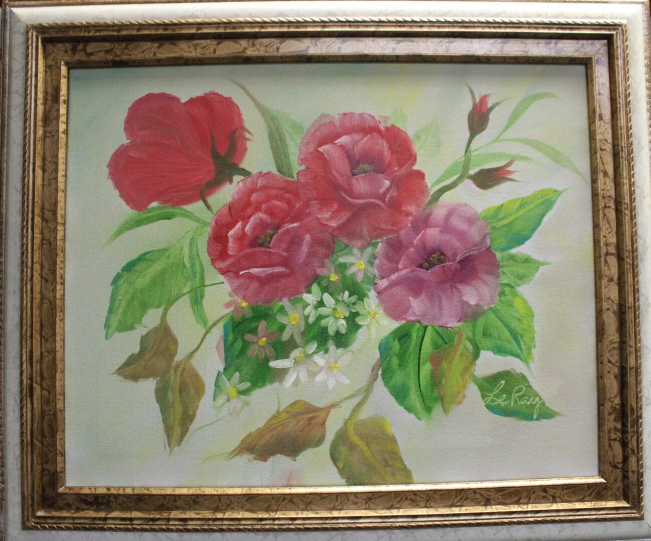 Painting of a flower with a yellow frame